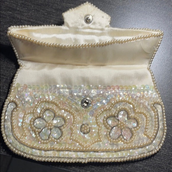 VINTAGE POUCH BAG PEARLS & SEQUINS RAINBOW COLOR - Picture 3 of 8